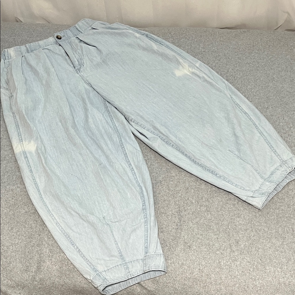 Aaron & Amber Barrel Baggy Pants Small Chambray High Waist Boho Skater Indie